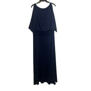 Bella Rose Navy Blue Sparkle Overlay Ruched Waist Maxi Dress Size 16